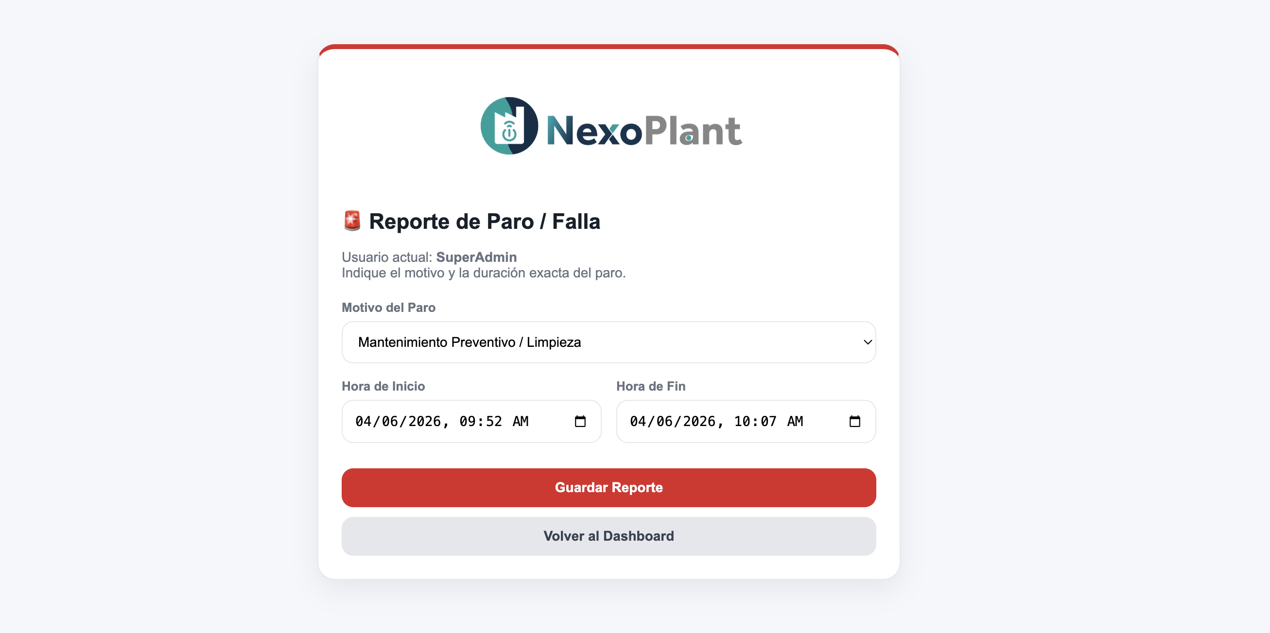 Formulario de Reporte de Paro